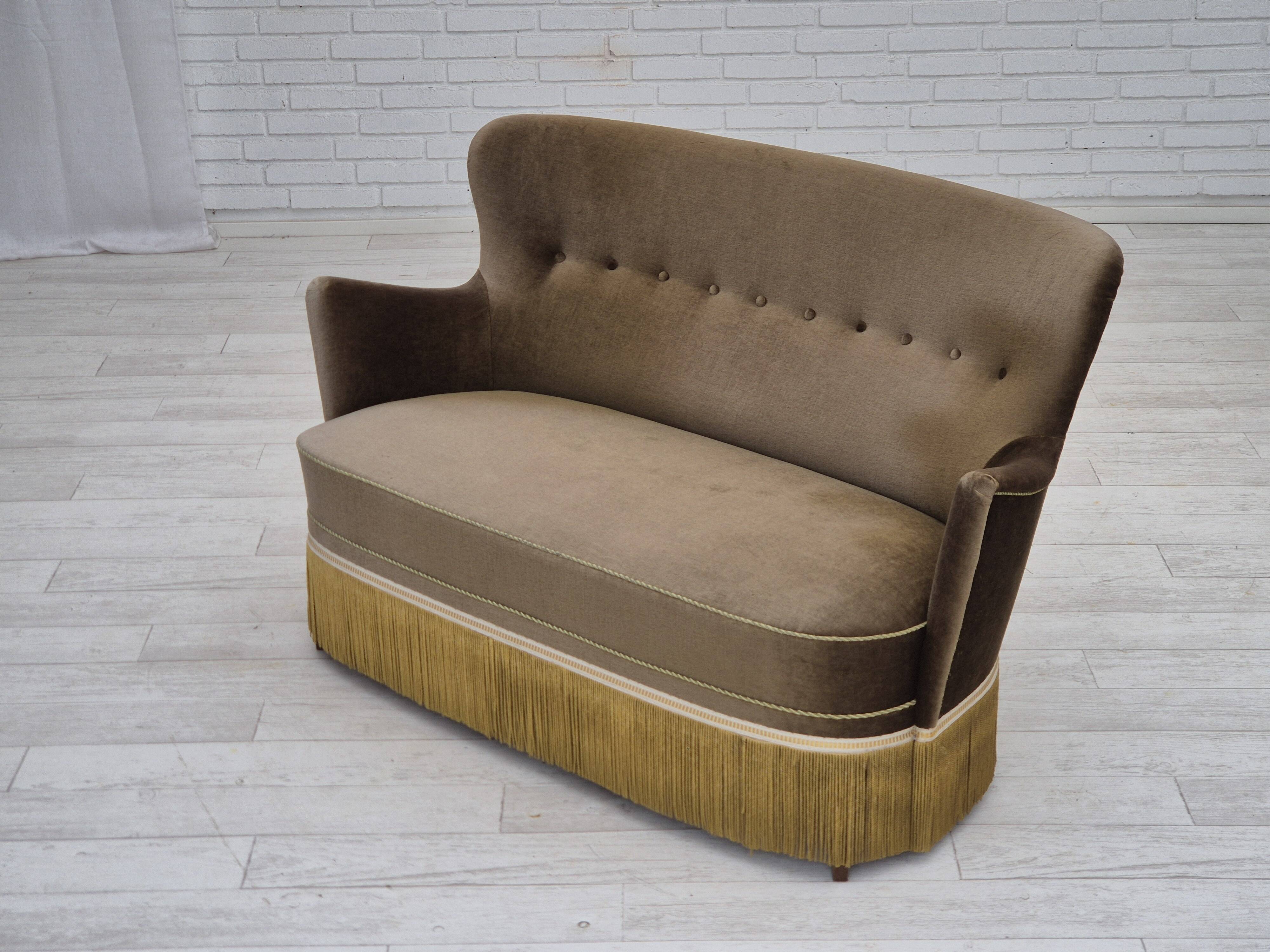 1960s, Danish 2-seater sofa, green furniture velour, original condition.
