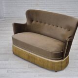 1960s, Danish 2-seater sofa, green furniture velour, original condition.