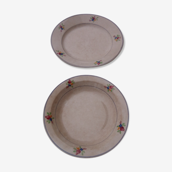 Hollow round dish and round dish in Gien earthenware nice model