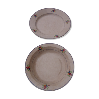 Hollow round dish and round dish in Gien earthenware nice model