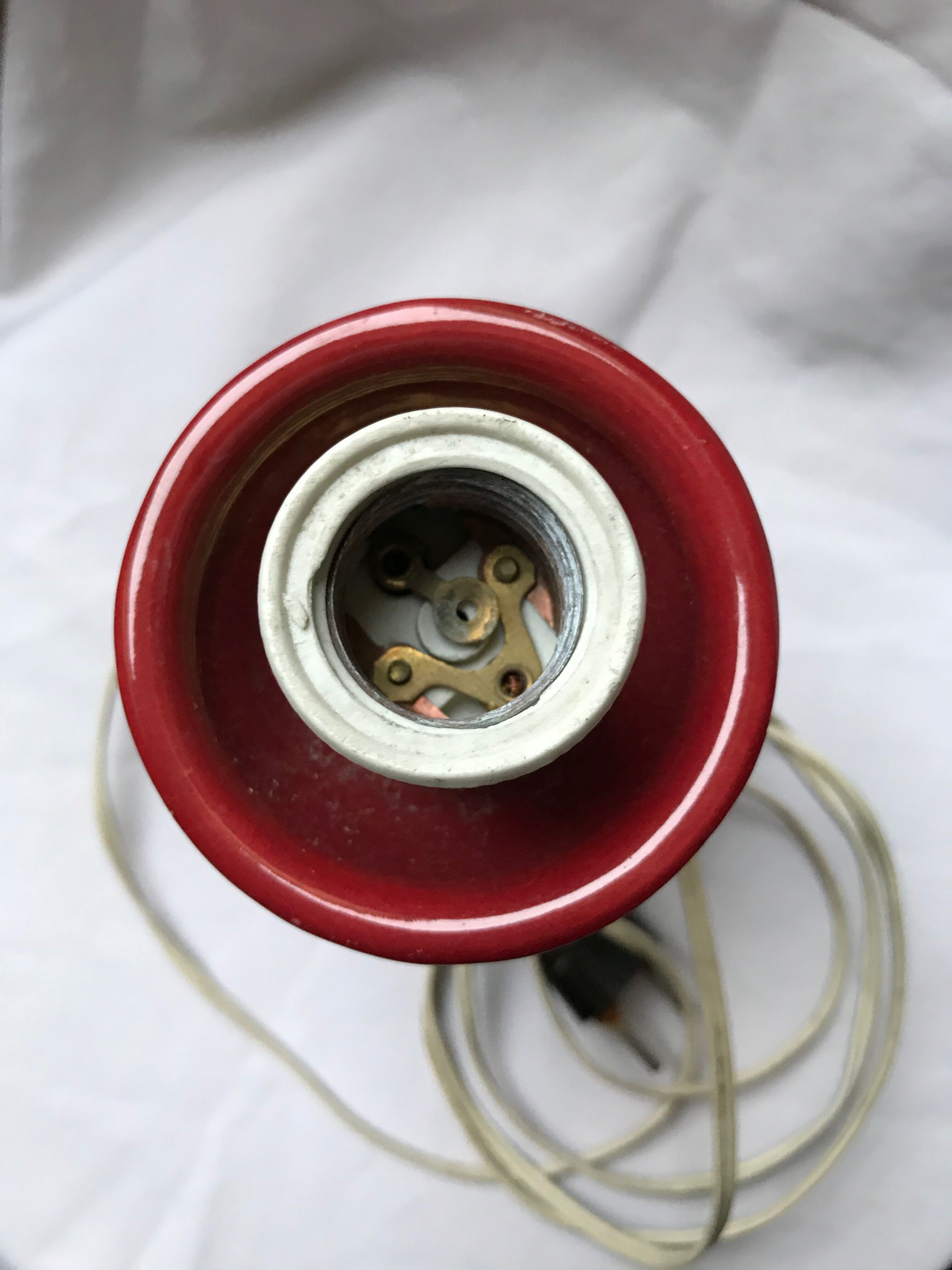 Old red ceramic lamp foot, 50s