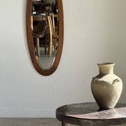 Miroir ovale vintage en chêne à glace biseautée H120 l43 P2