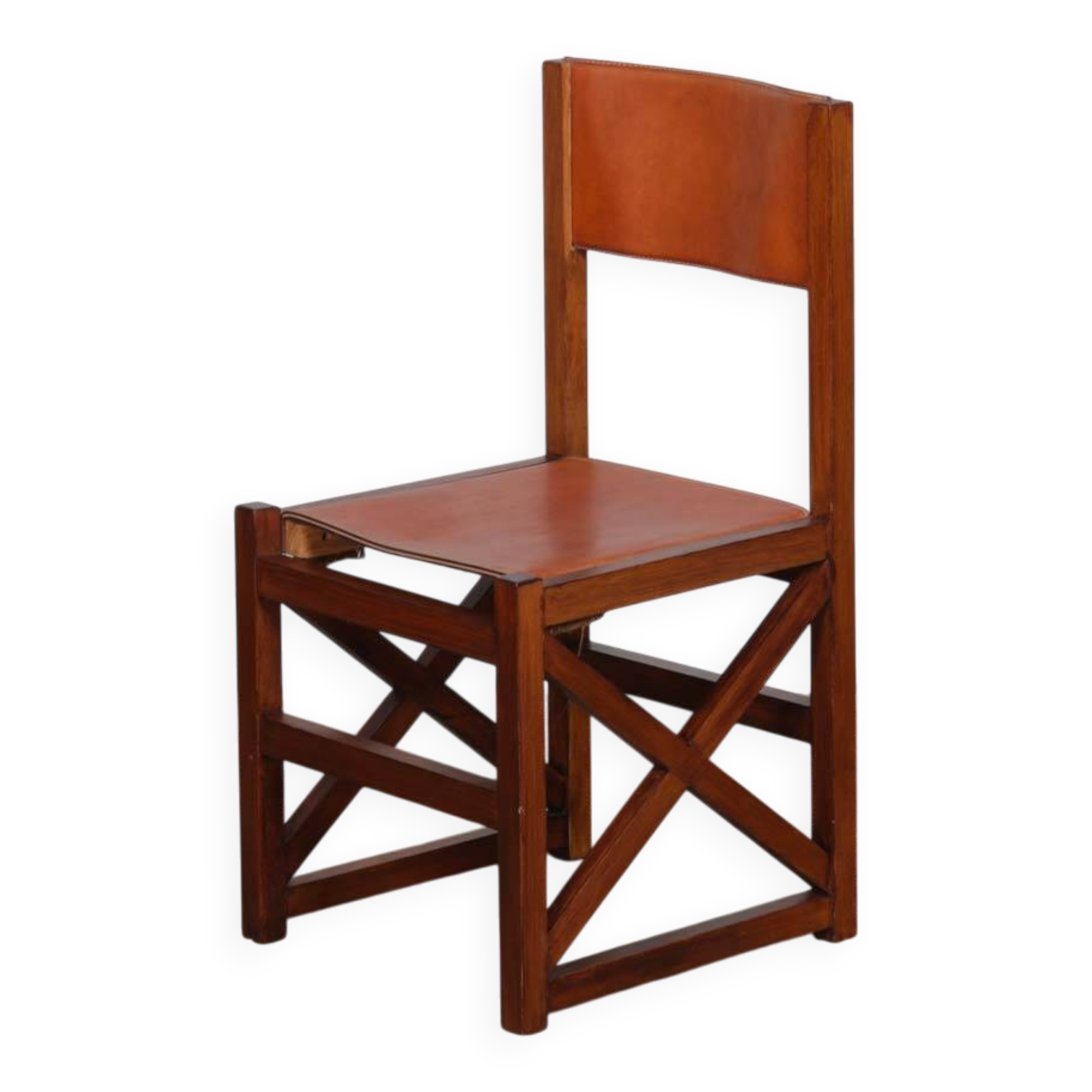 Vintage chair in solid wood and leather, 1980