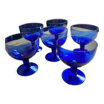 Set of 6 cobalt blue stemmed glasses
