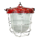 Red industrial cast iron cage pendant light, 1960s