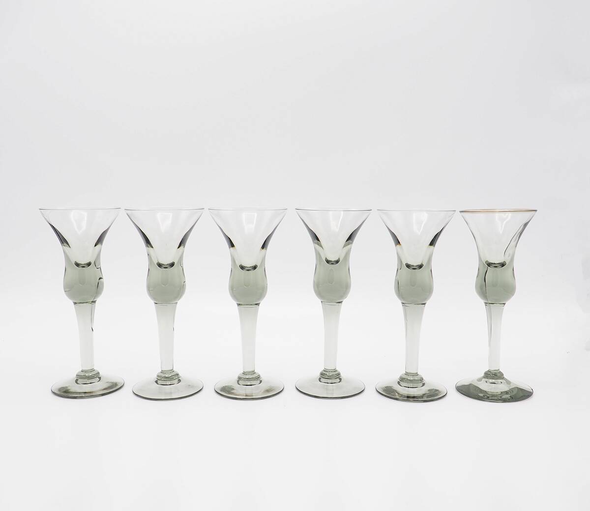 Decanter and Cordial Glasses in Grey Smoked Glass from Holmegaard Denmark, 1950s, Set of 7