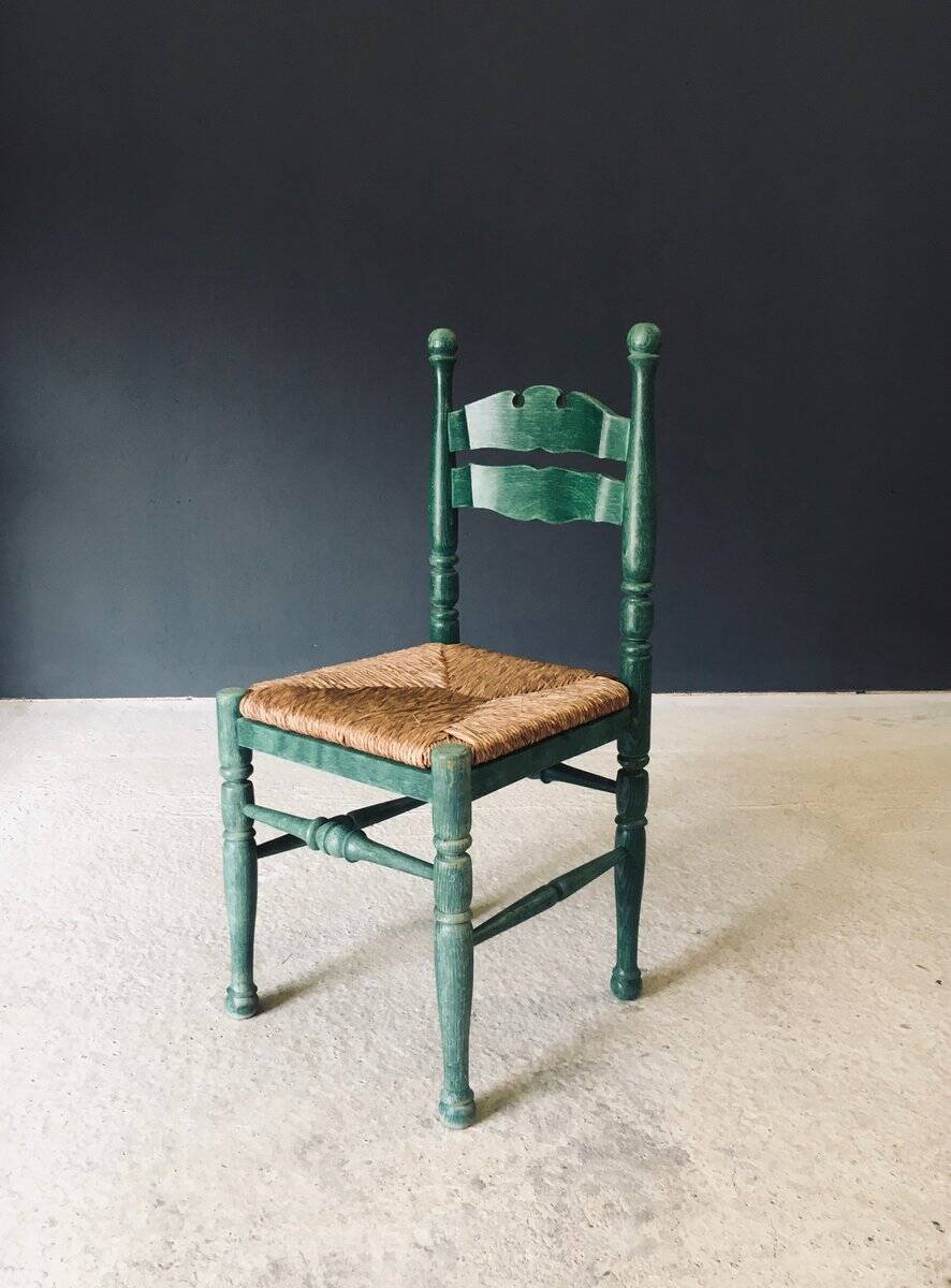 Rustic Austrian Alps Green Side Chairs, Austria, 1950s, Set of 2