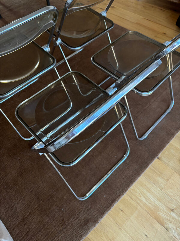 Lot chaises Plia taupe vintage, Anomina Castelli 1970, Italie