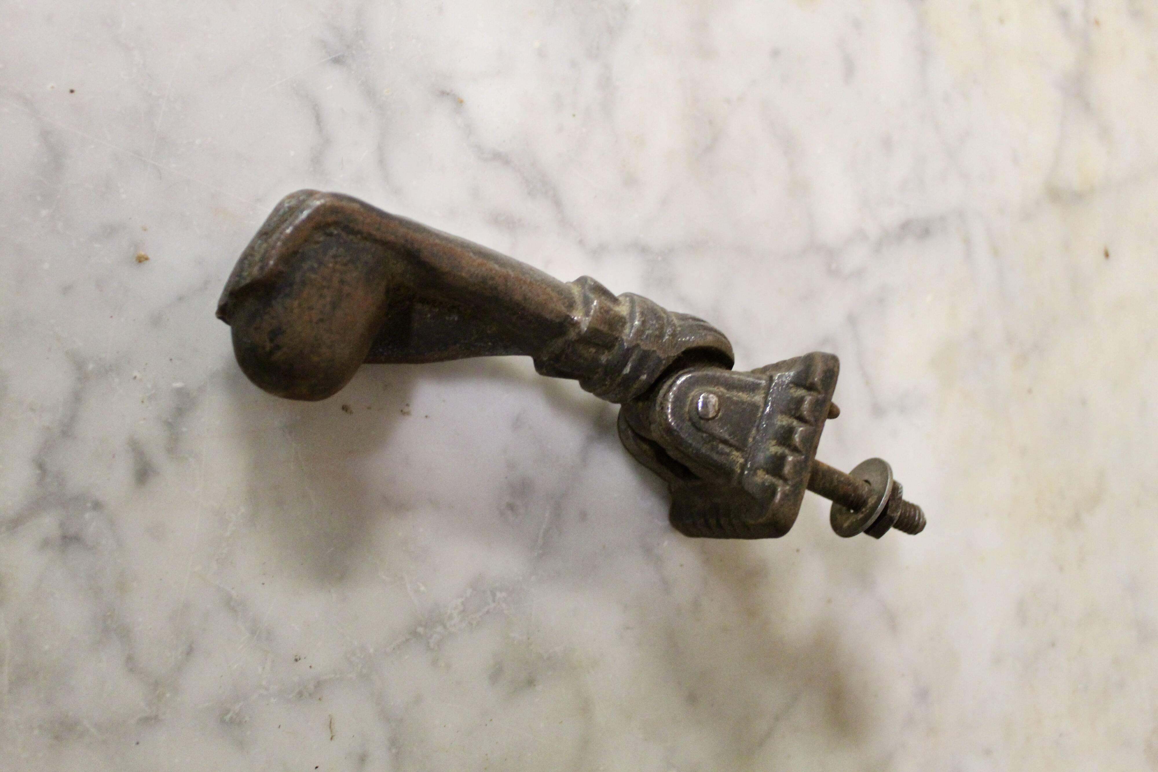 19th century cast iron door knocker, hand shape