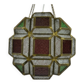 Multicolored Pressed Glass and Brass Pendant Lantern, Scandinavia, circa 1940s–1950s