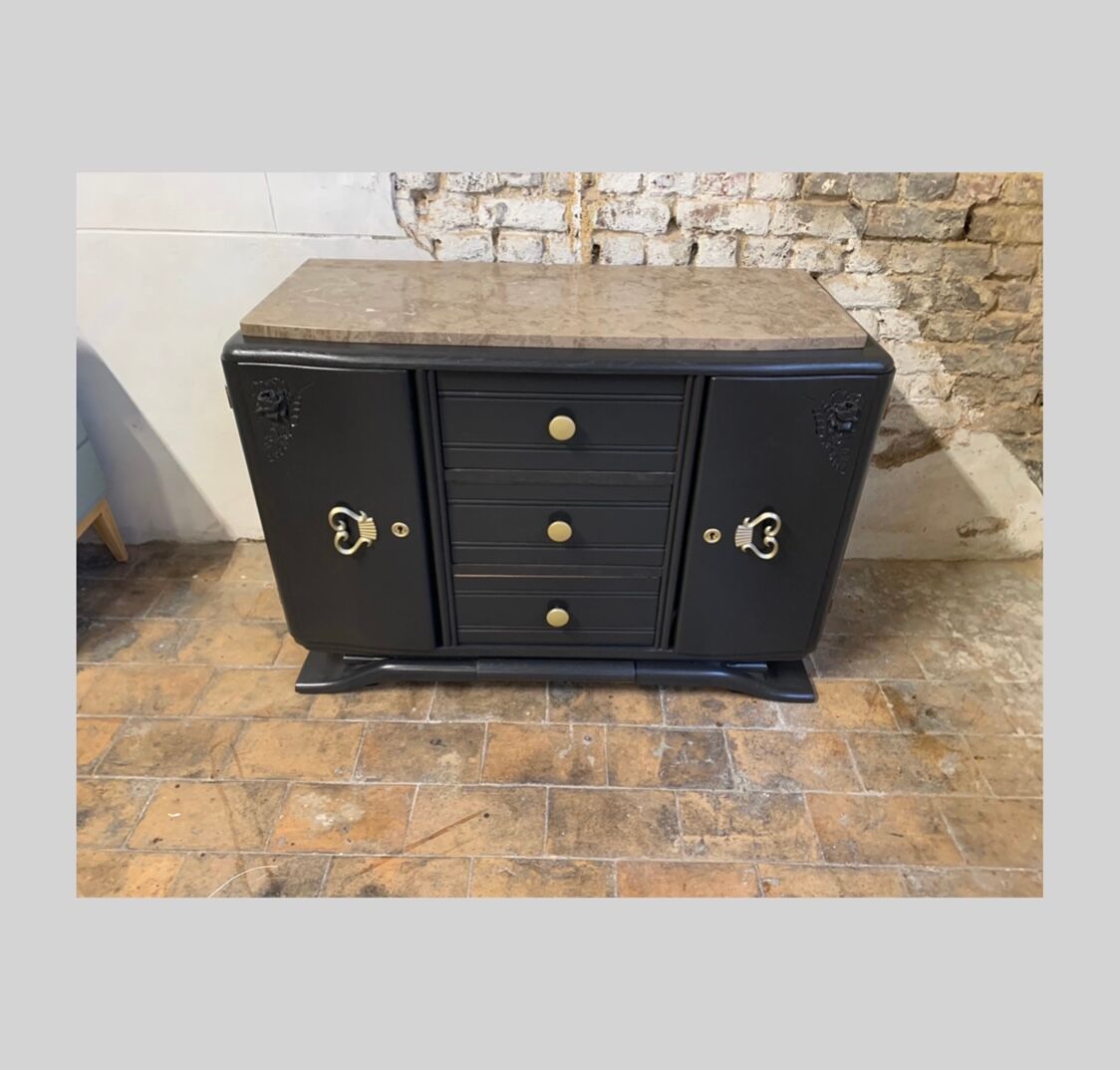 Black art deco sideboard and grey marble