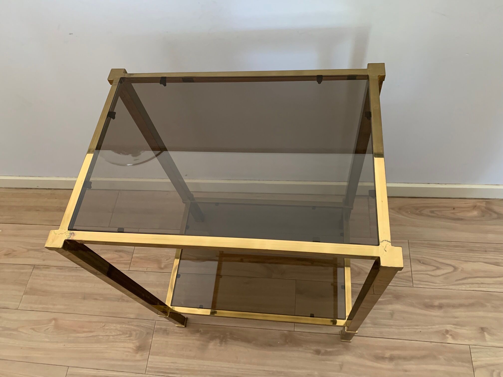 Brass console and smoked glass italy 1970