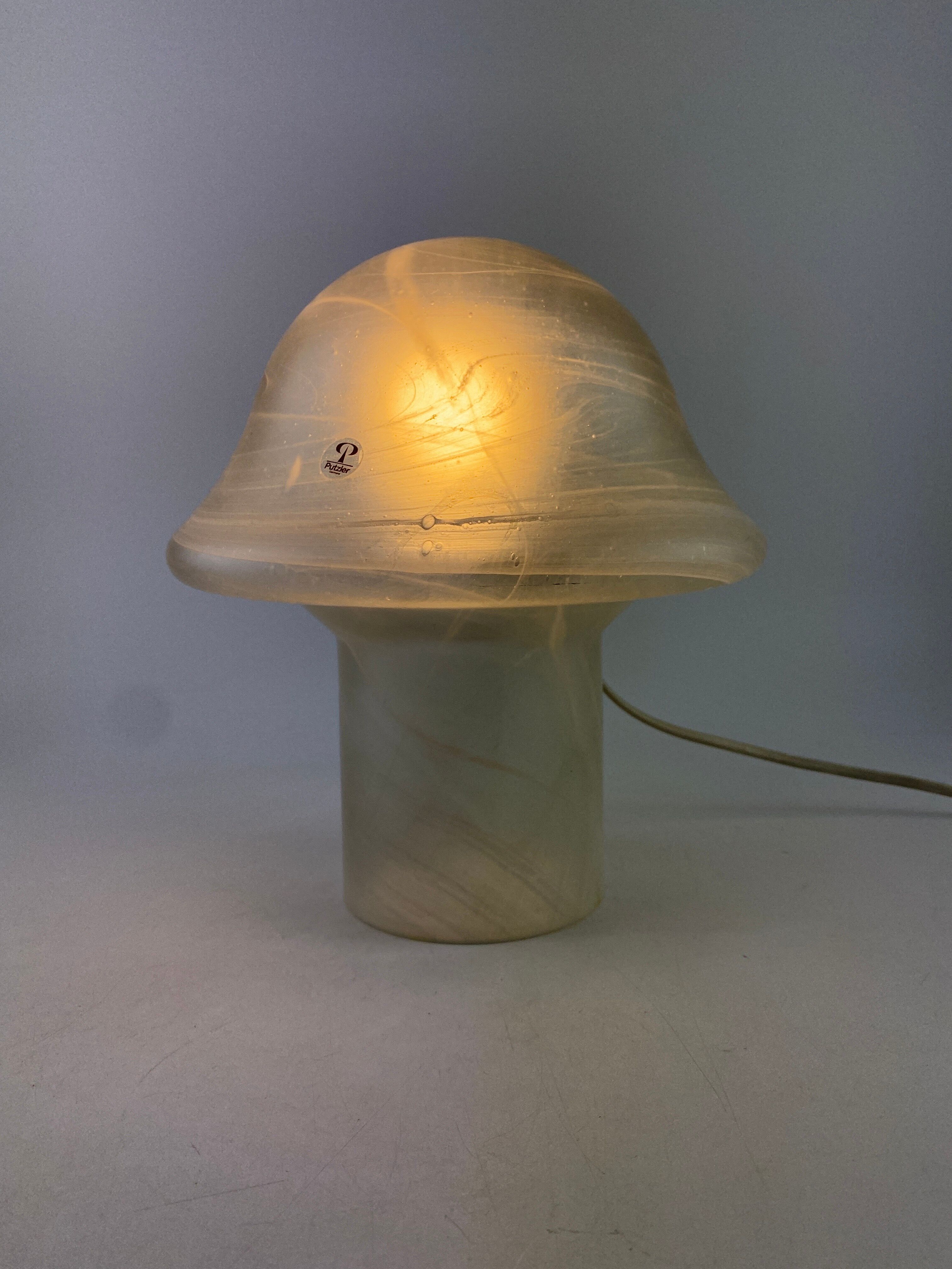 White clear glass peill and putzler mushroom table lamp