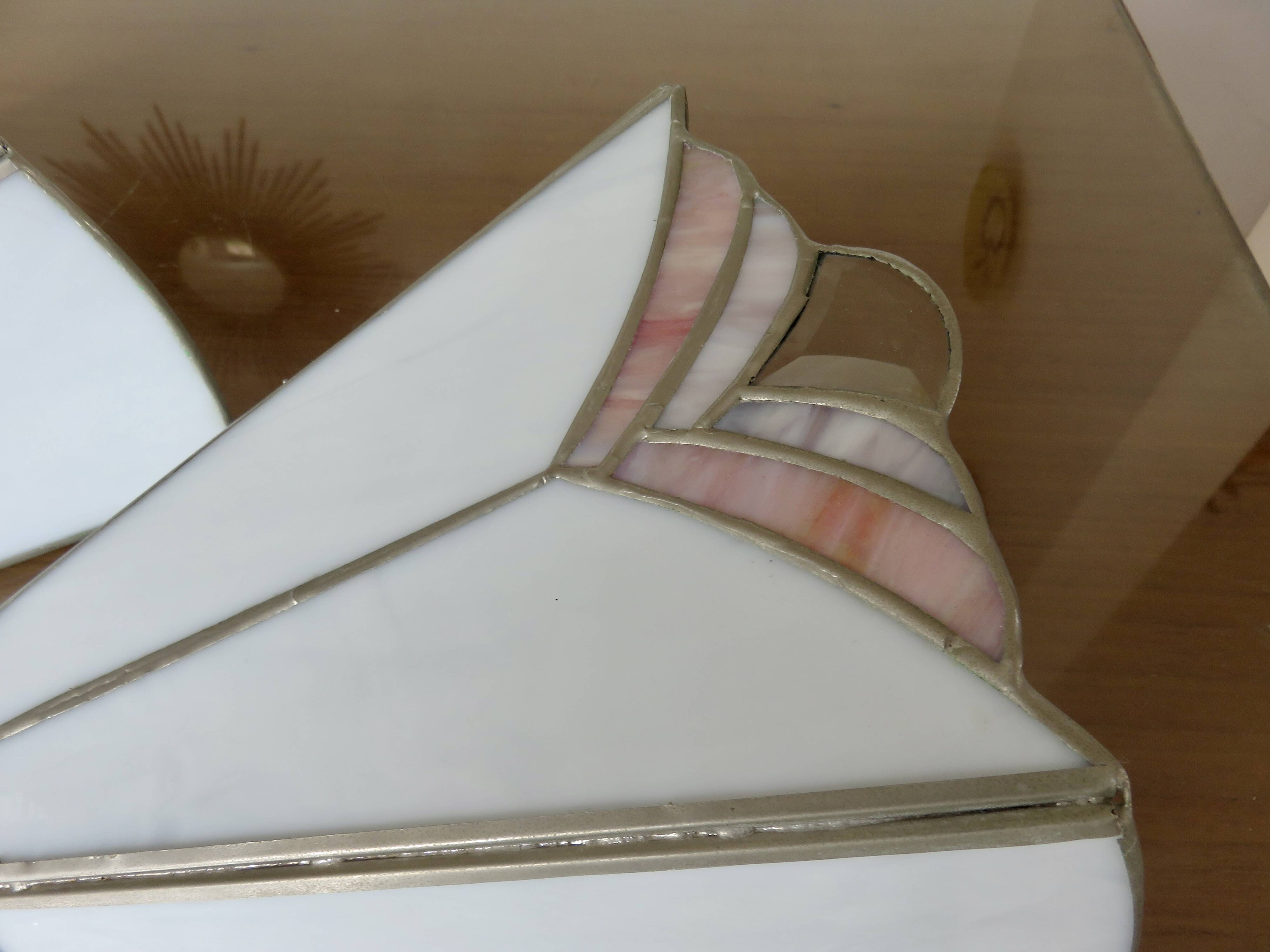 Pair of white and pink glass paste wall lights, Italy, Art Deco style