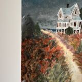 Painting of house by the sea, handmade, on thick paper