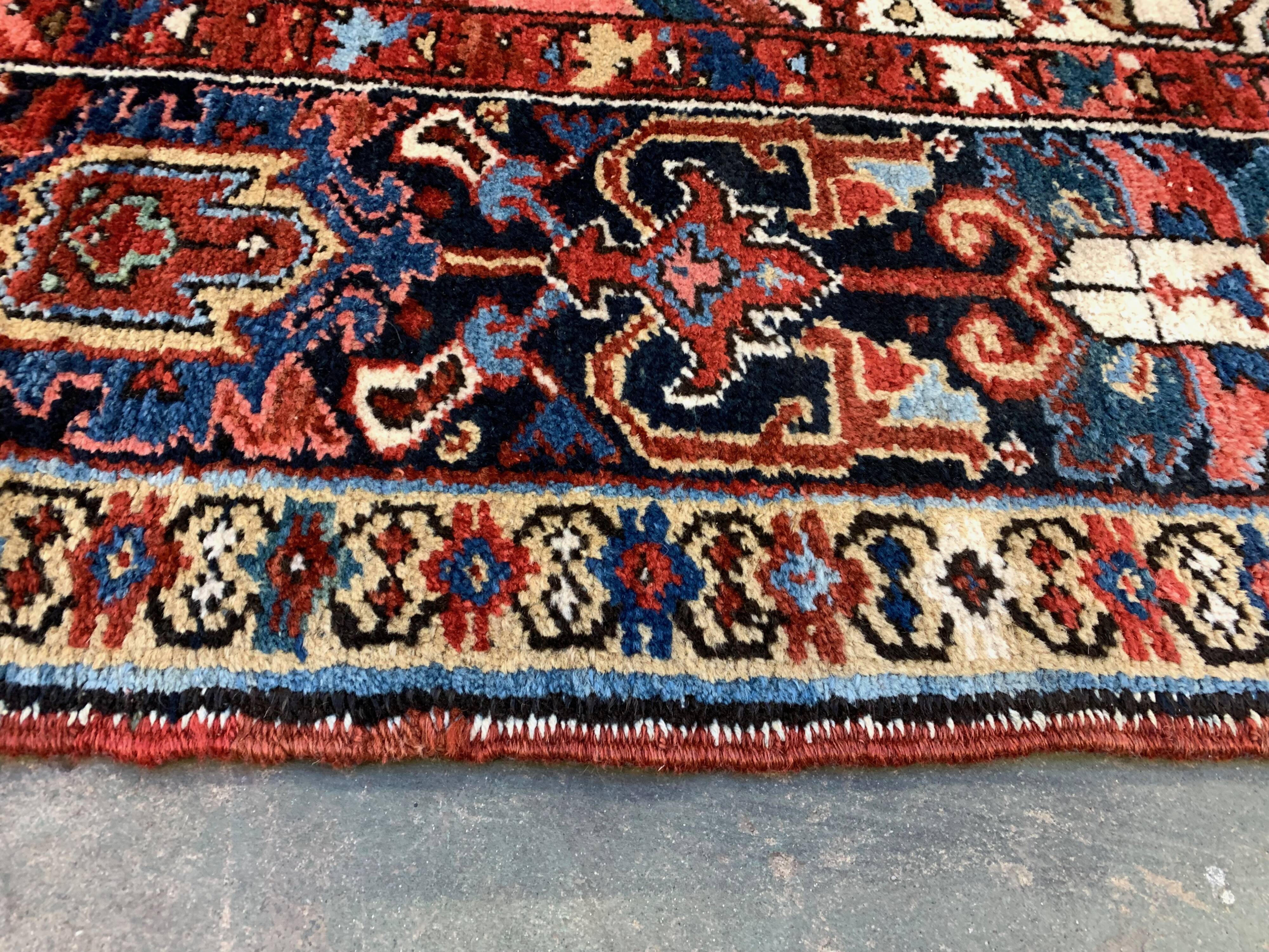 Antique heriz rug 353x263 cm wool oriental hand made carpet red, brown, blue