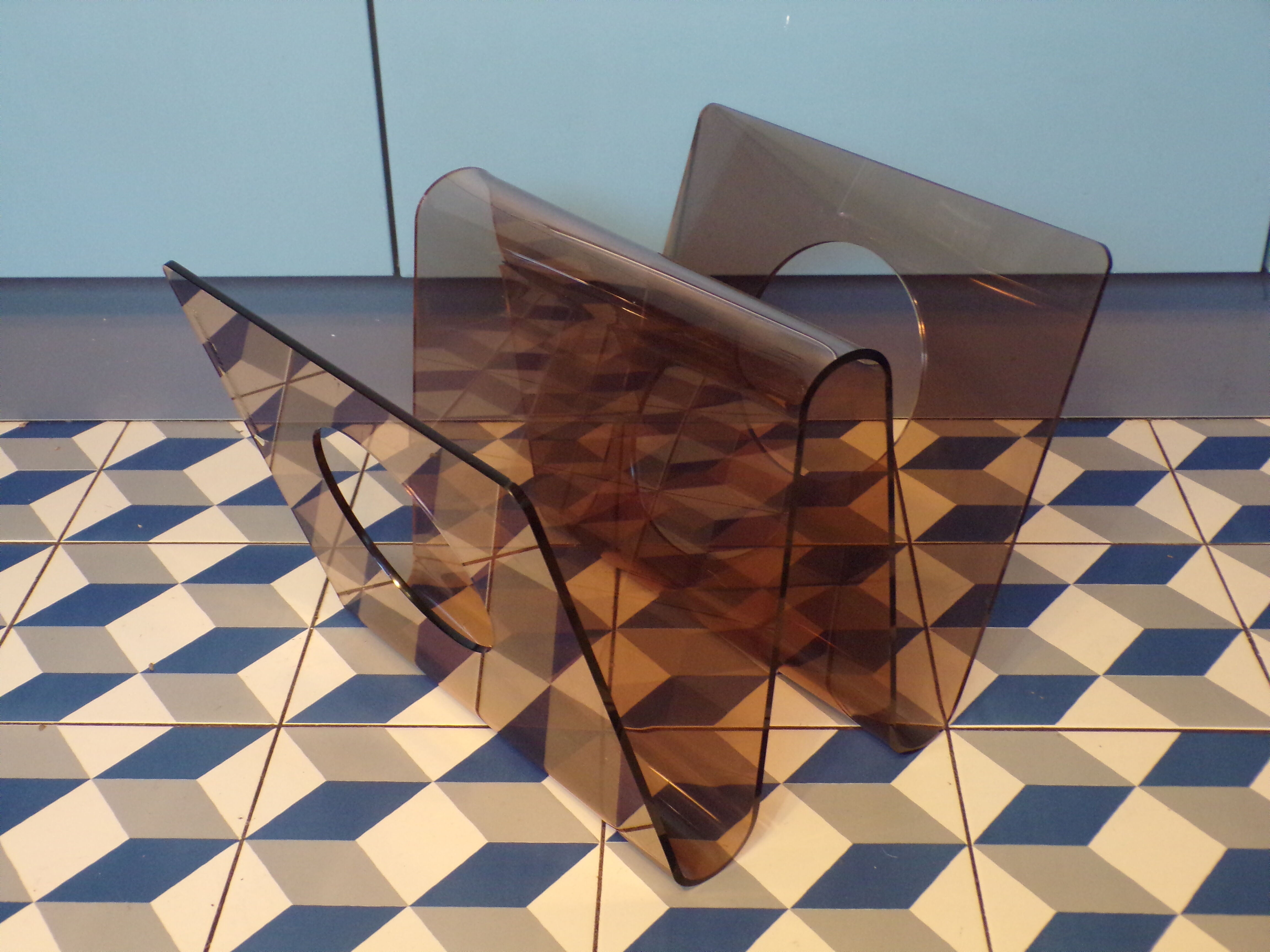 Michel Dumas smoked plexiglass magazine holder