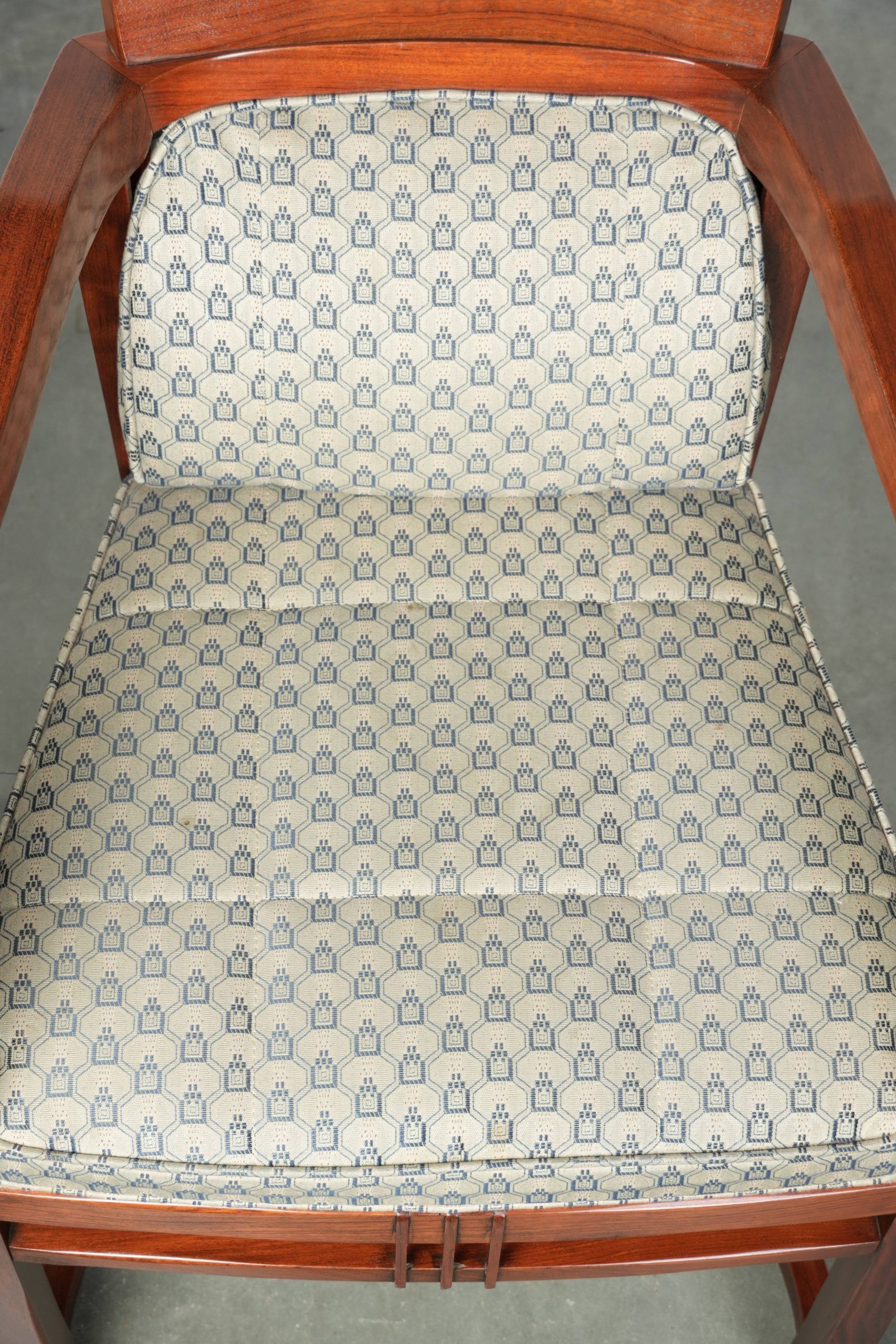 In very good condition Art Deco design dining chairs with fabric upholstery