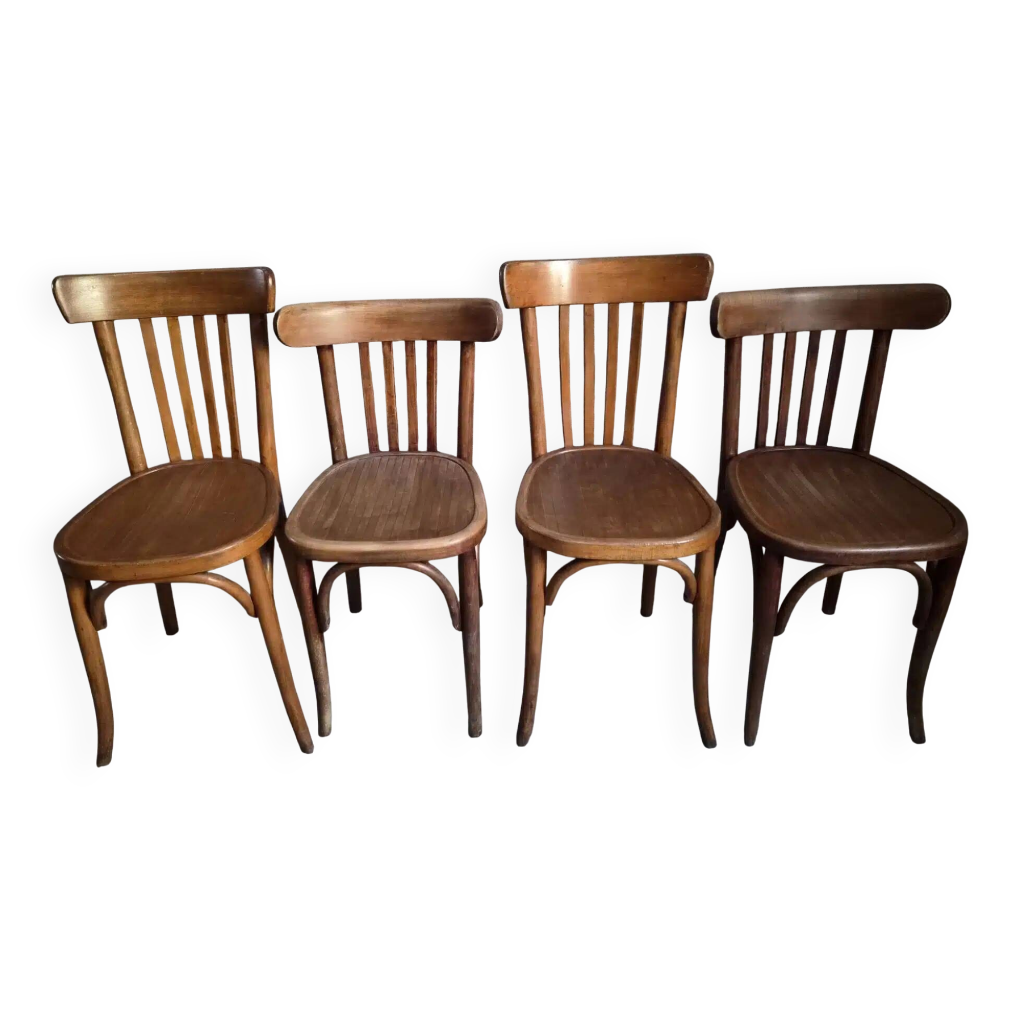 Set of 4 antique French bistro chairs by Mahieu & Guillaume, circa 1930.