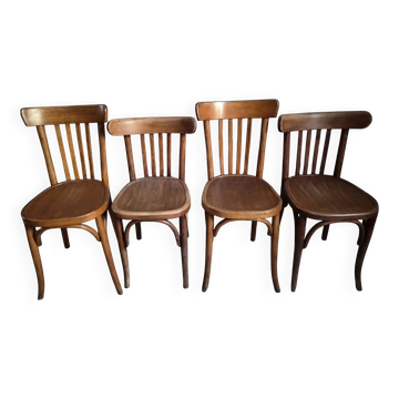 Set of 4 antique French bistro chairs by Mahieu & Guillaume, circa 1930.