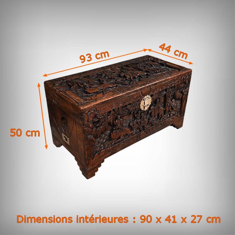 Large Camphor Wood Carved Chest, China – Mid 20th Century