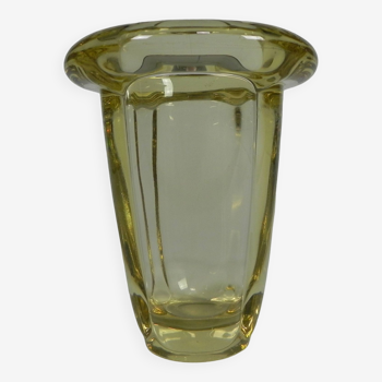 Art Deco thick glass vase with folded edge, 1950s