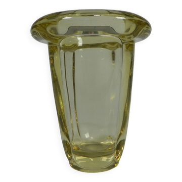 Art Deco thick glass vase with folded edge, 1950s