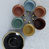 Porcelain coffee set - Porcelac - 6 cups + saucers - black and colors