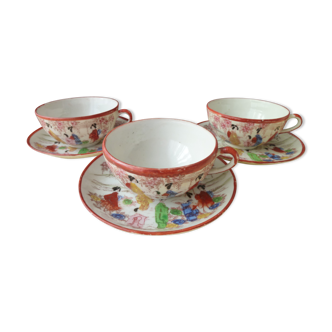 Set of 3 large tea cups in Japan Porcelain