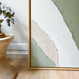 Beige, white, sage green relief table.