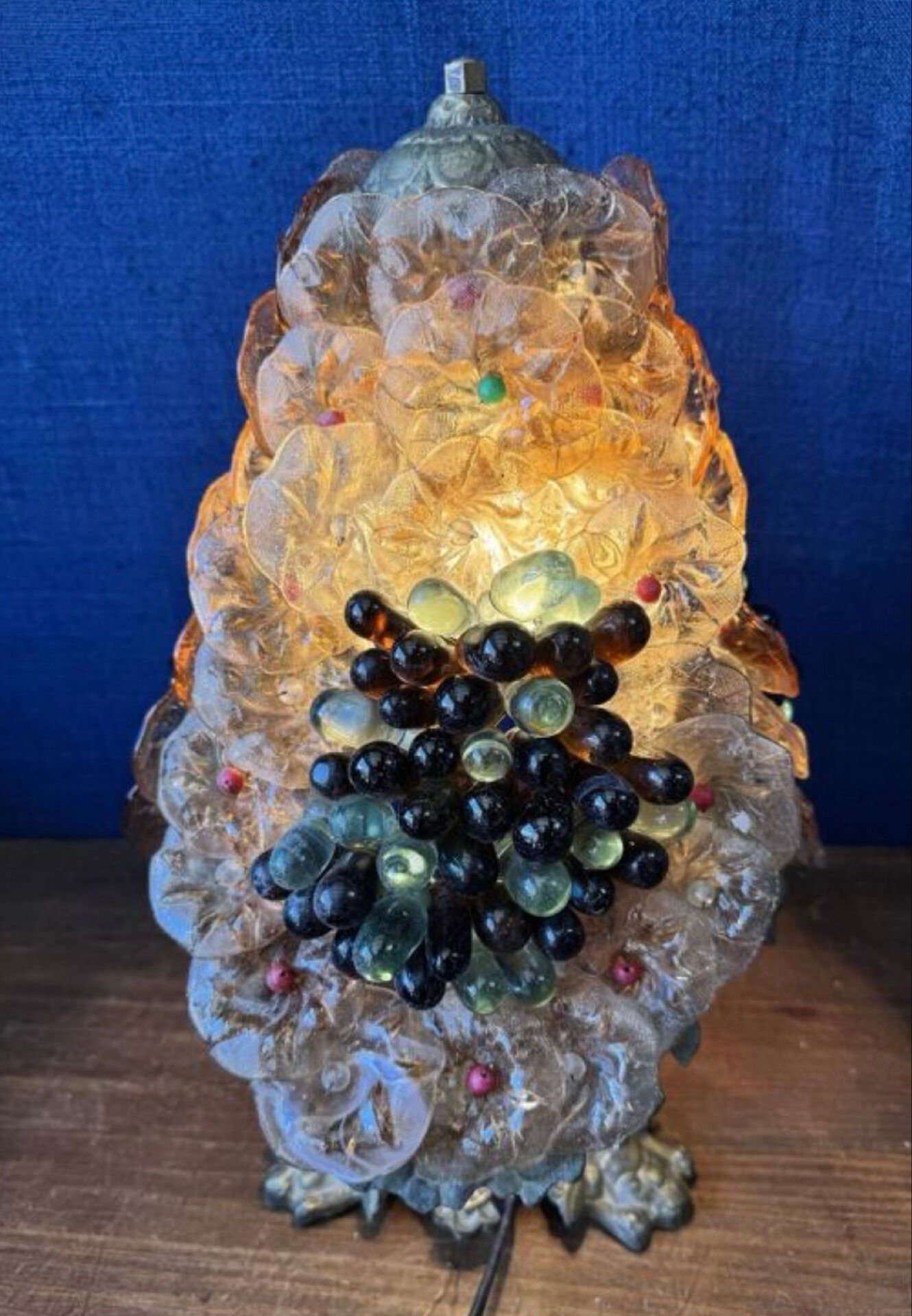 Lampe grappe Murano– bronze et verre – Art Déco