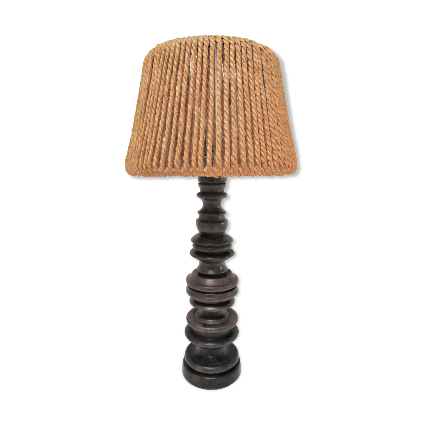 Wood lamp turned vintage rope blinds