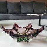 Grand Vide-poche Etoile de Mer/Création Joseph Michael Hospodka/ Verrerie Tchèque Chribska en verre d Art soufflé améthyste/Vert. Diam 24 cm