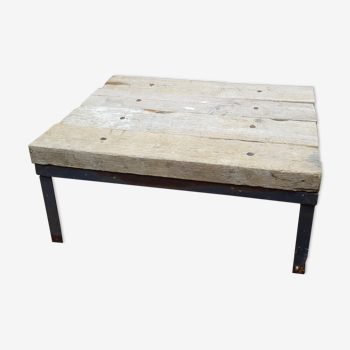 Wood coffee table and brutalist metal