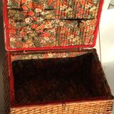 Wicker and scoubidou sewing basket