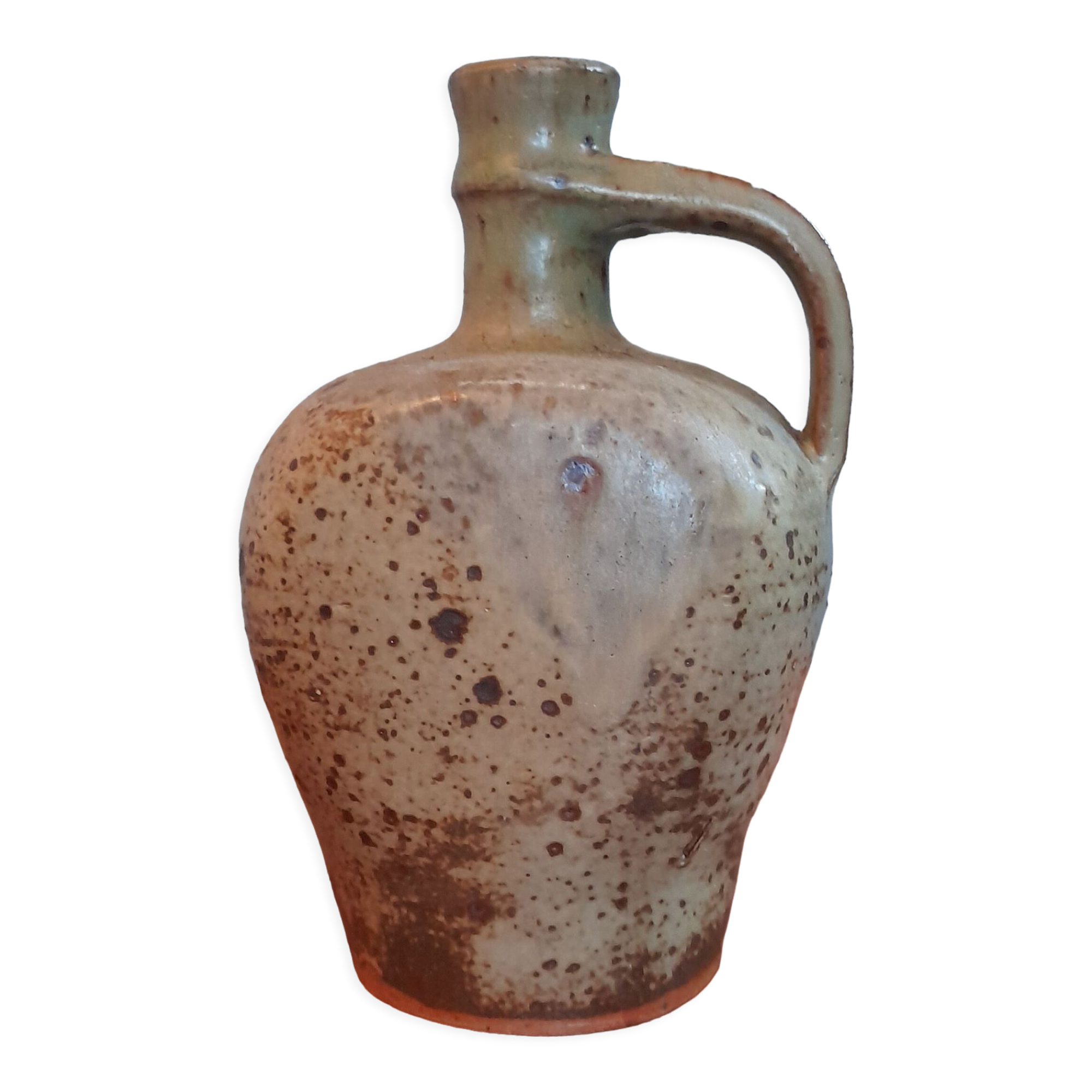 Pichet cruche en grès pyrité brun brut et épuré mid century