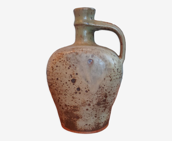 Pichet cruche en grès pyrité brun brut et épuré mid century