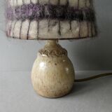 Sandstone lamp with its original wool lampshade, 1970s