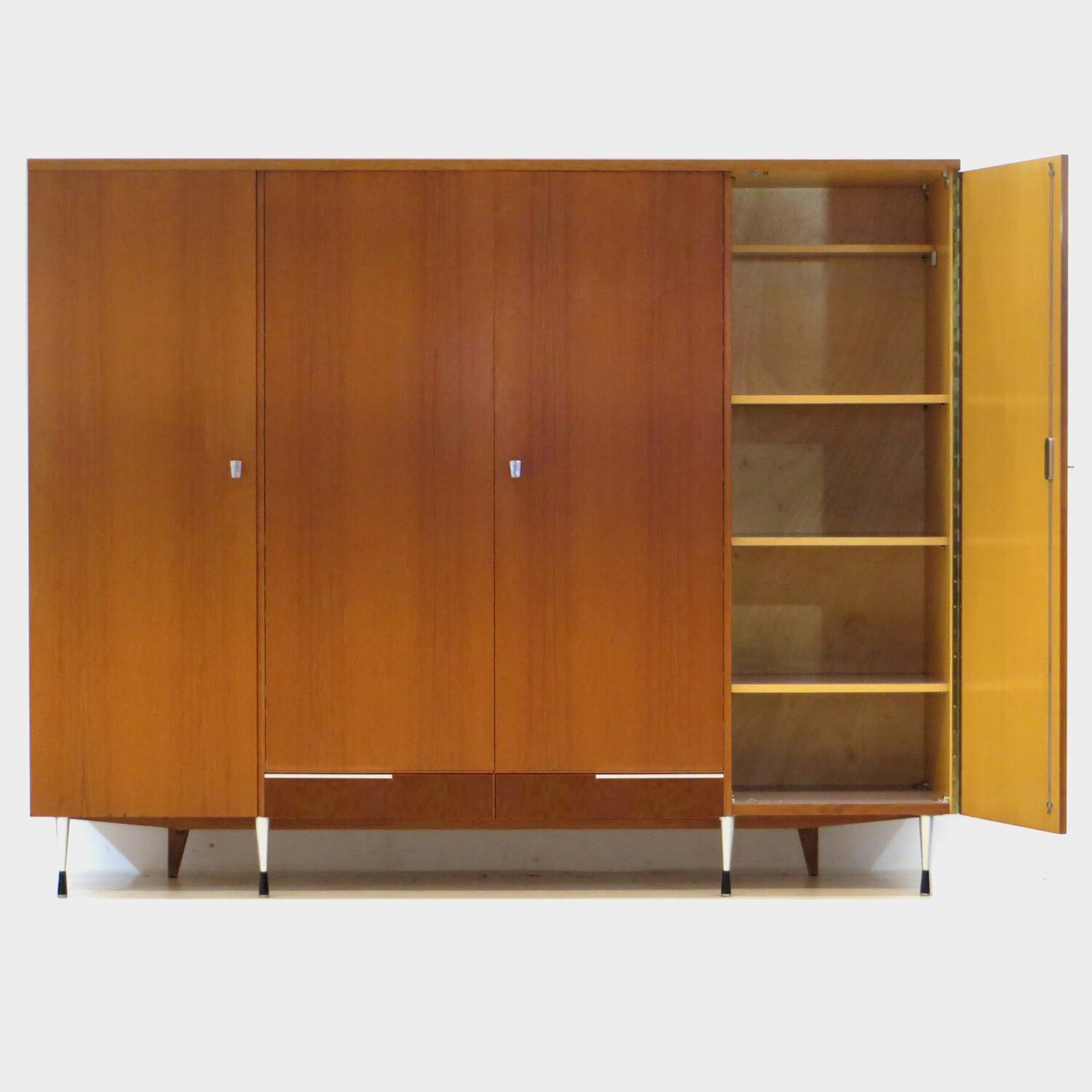 Large vintage 4-door mid century modern Italian style design wardrobe, 1960
