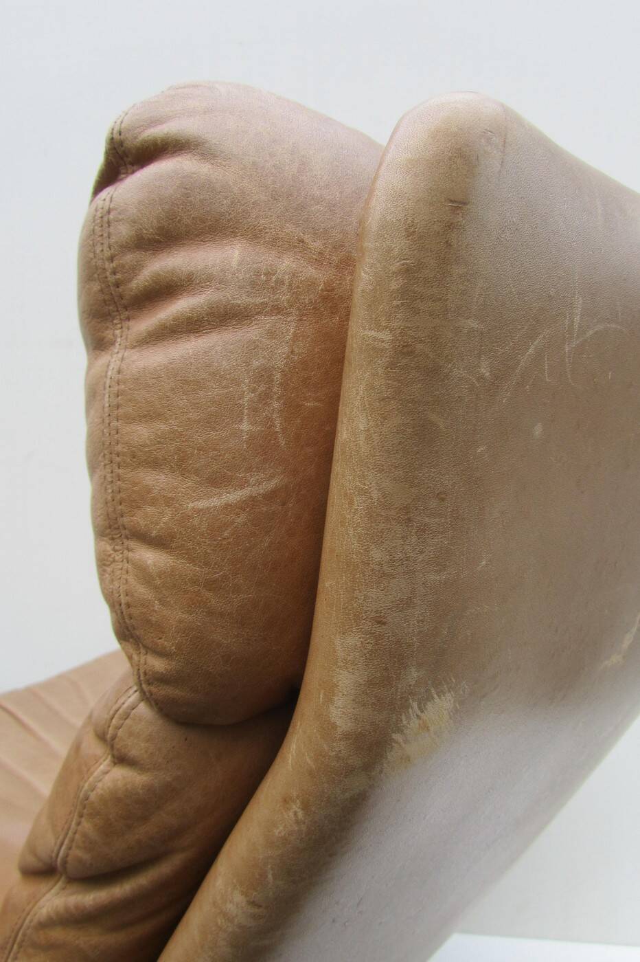 Mid-century vintage high back leather Swivel Armchair with Ottoman, 1970s