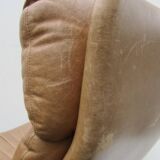 Mid-century vintage high back leather Swivel Armchair with Ottoman, 1970s