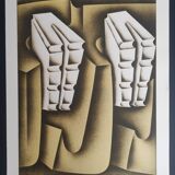 White and yellow geometry -Signed lithograph - jacques Poli