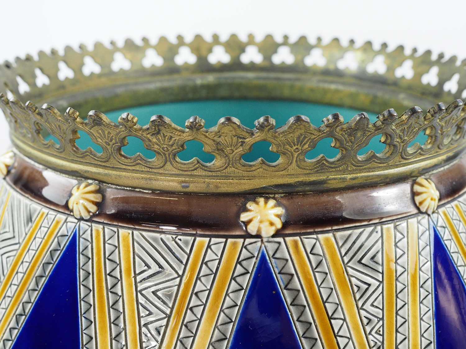 Antique Sarreguemines Majolica and bronze planter-19th century