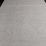 Antique damask linen tablecloth, five napkins, 180 x 170 cm, BC monogram