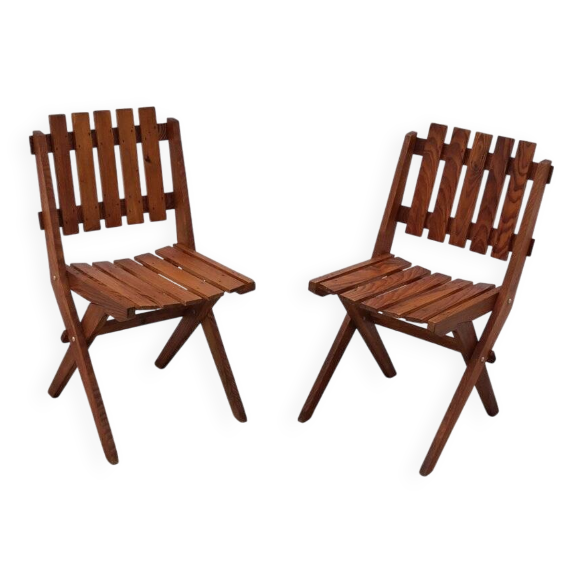 Pair of dejou chairs in solid pine, france 1950