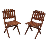 Pair of dejou chairs in solid pine, france 1950