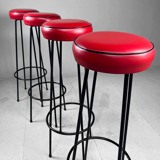 Set of 4 bar stools fifties in red skaï