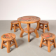 Table children and winnie The Pooh in oak stools, 1950 s
