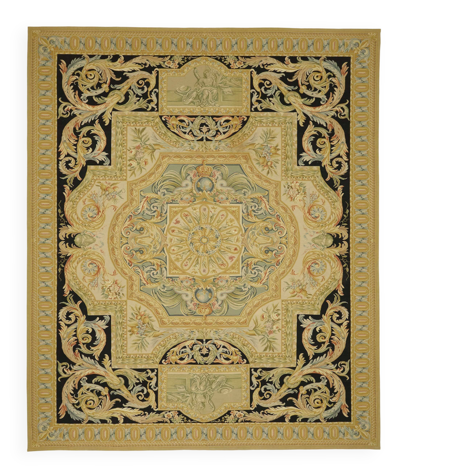 Handmade European Vintage Aubusson Kilim 370 cm x 446 cm