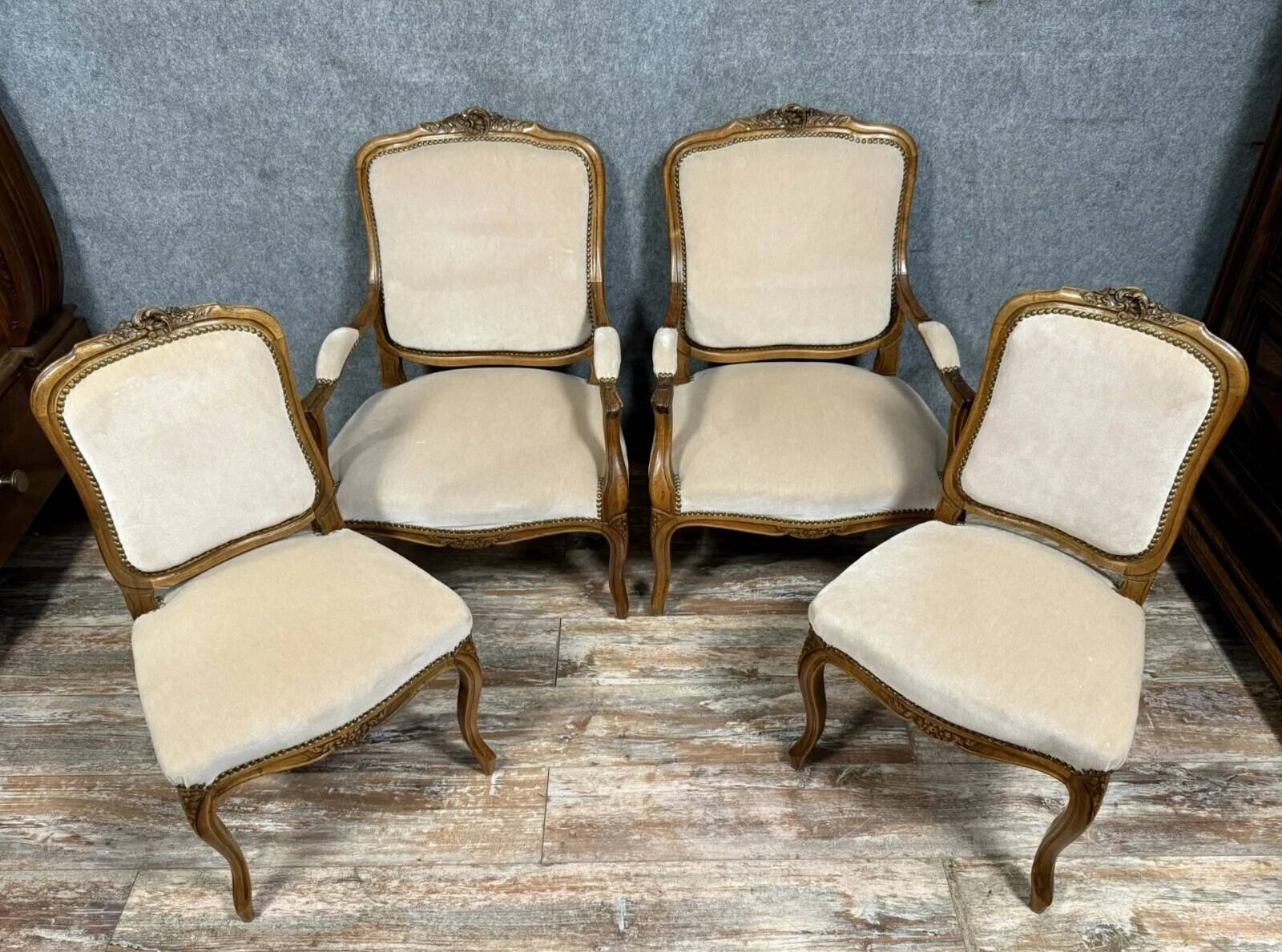 Set of Louis XV style seats in molded and carved wood circa 1900